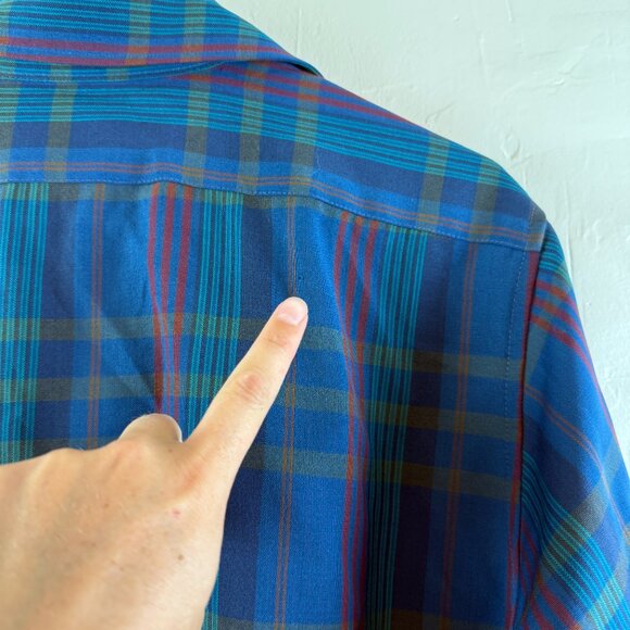 Pendleton Mens 100% Virgin Wool Button Up Plaid Blue Lightweight Vintage Sz L - Picture 10 of 13